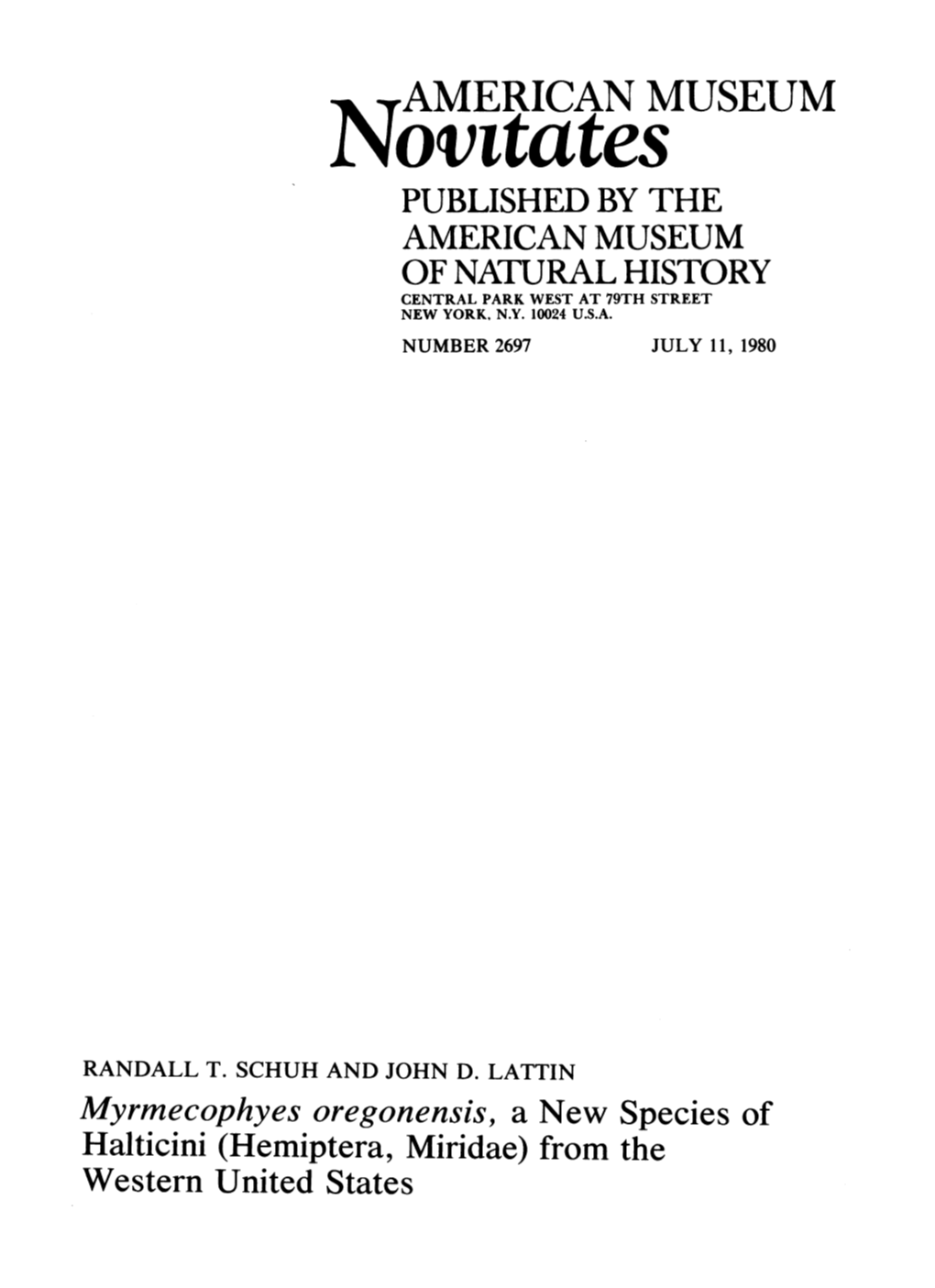 Noivttatesamerican MUSEUM PUBLISHED by the AMERICAN MUSEUM of NATURAL HISTORY CENTRAL PARK WEST at 79TH STREET NEW YORK