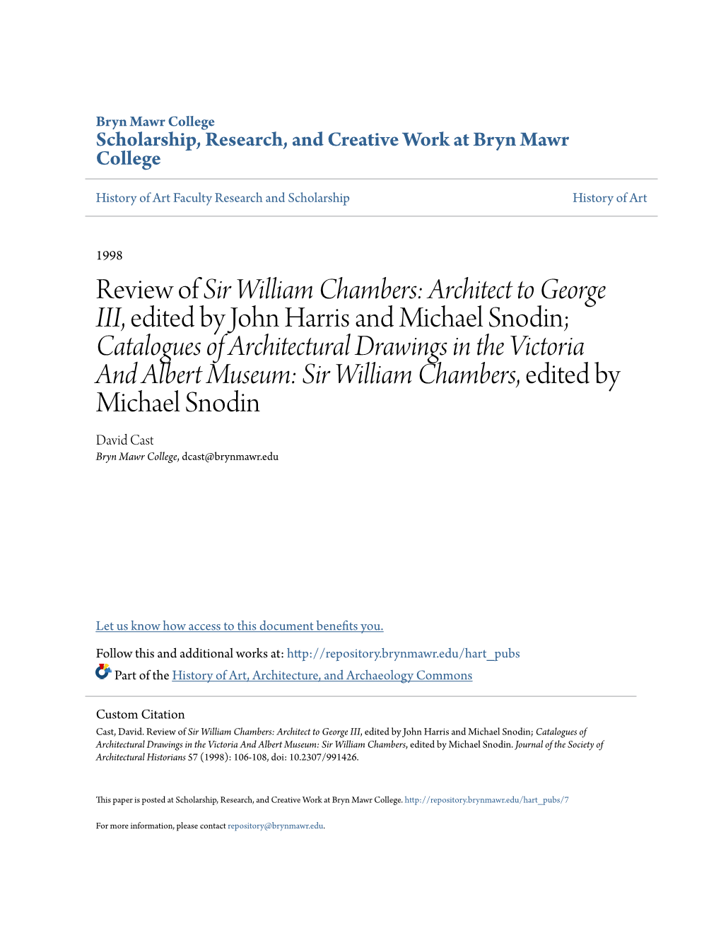 Review of Sir William Chambers: Architect to George III, Edited By