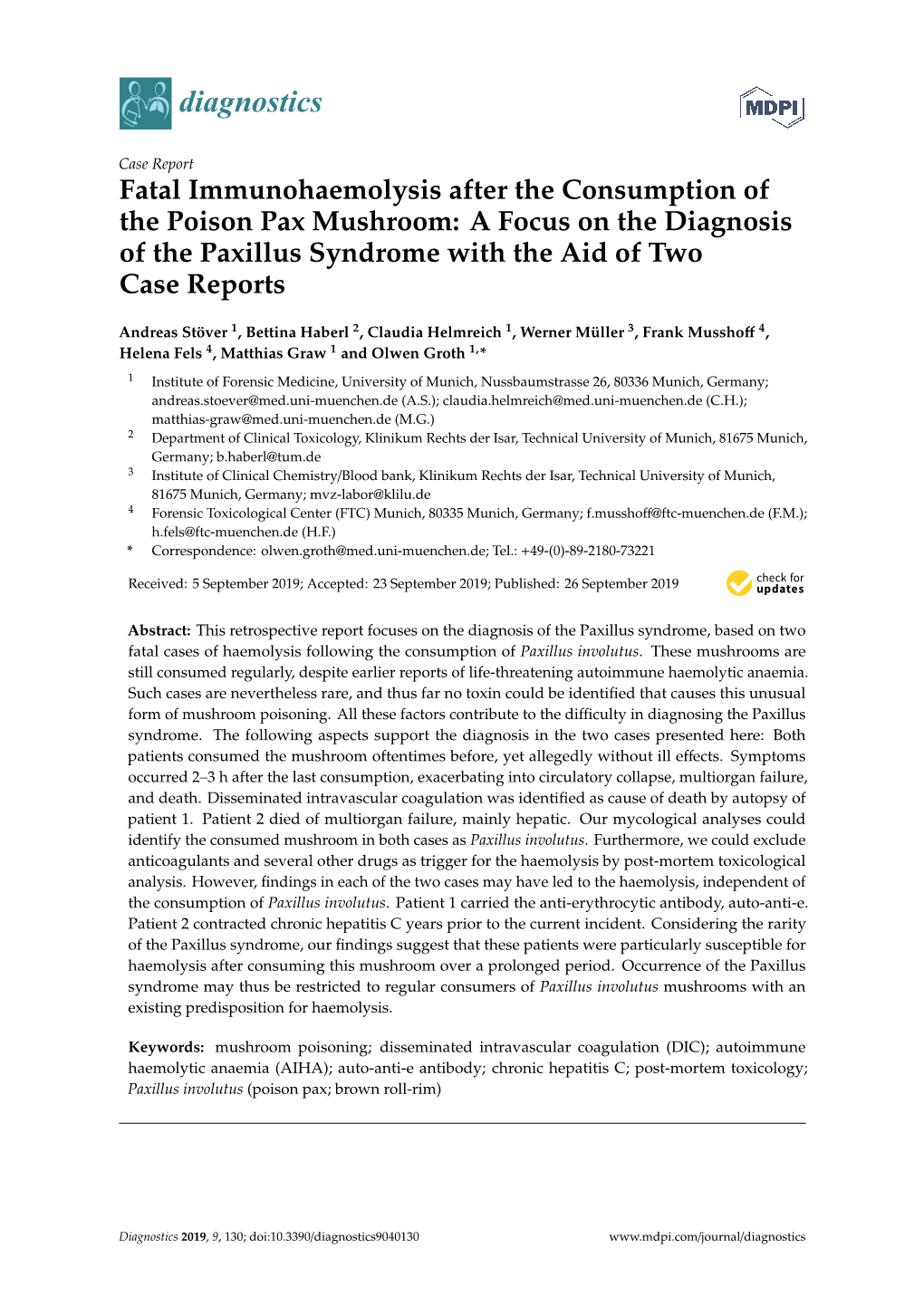 Fatal Immunohaemolysis After the Consumption of the Poison Pax Mushroom: a Focus on the Diagnosis of the Paxillus Syndrome with the Aid of Two Case Reports