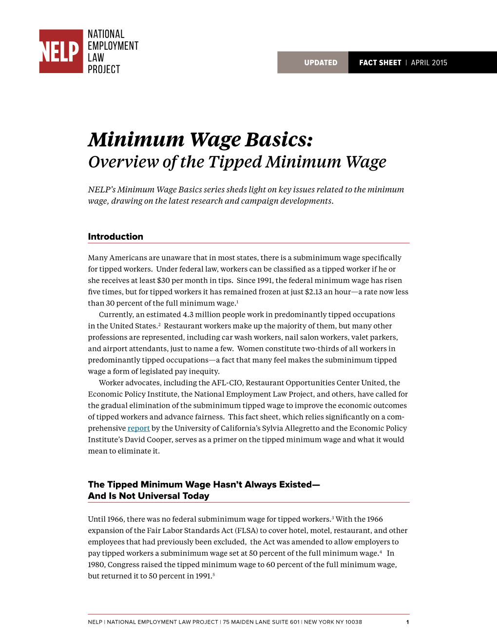 Minimum Wage Basics: Overview of the Tipped Minimum Wage