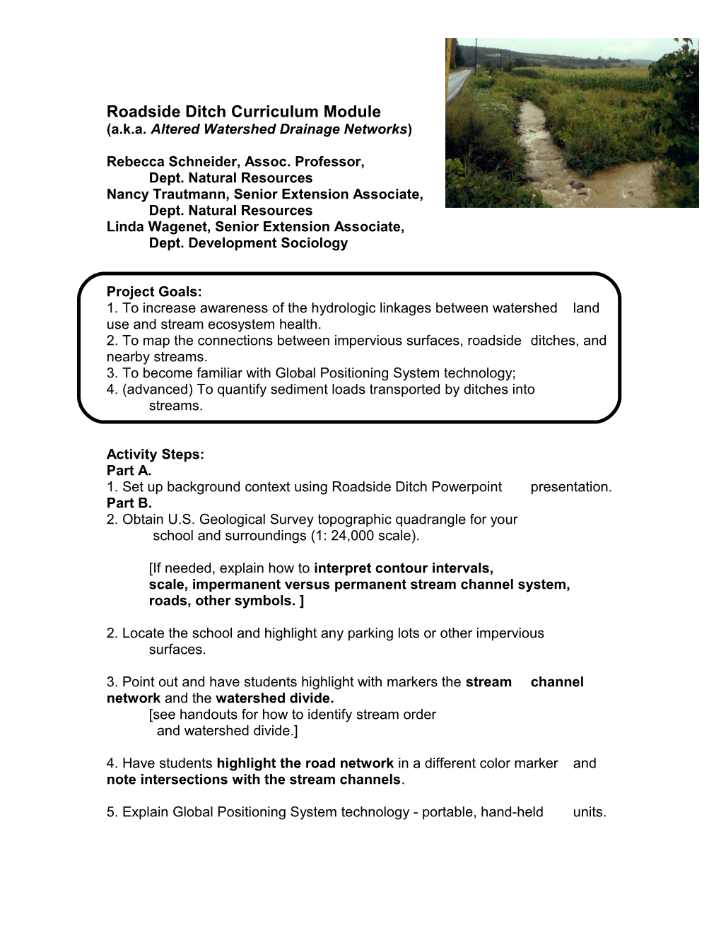 Roadside Ditch Curriculum Module