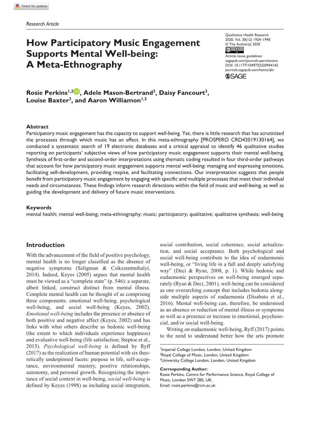 A Meta-Ethnography DOI: 10.1177/1049732320944142 Journals.Sagepub.Com/Home/Qhr