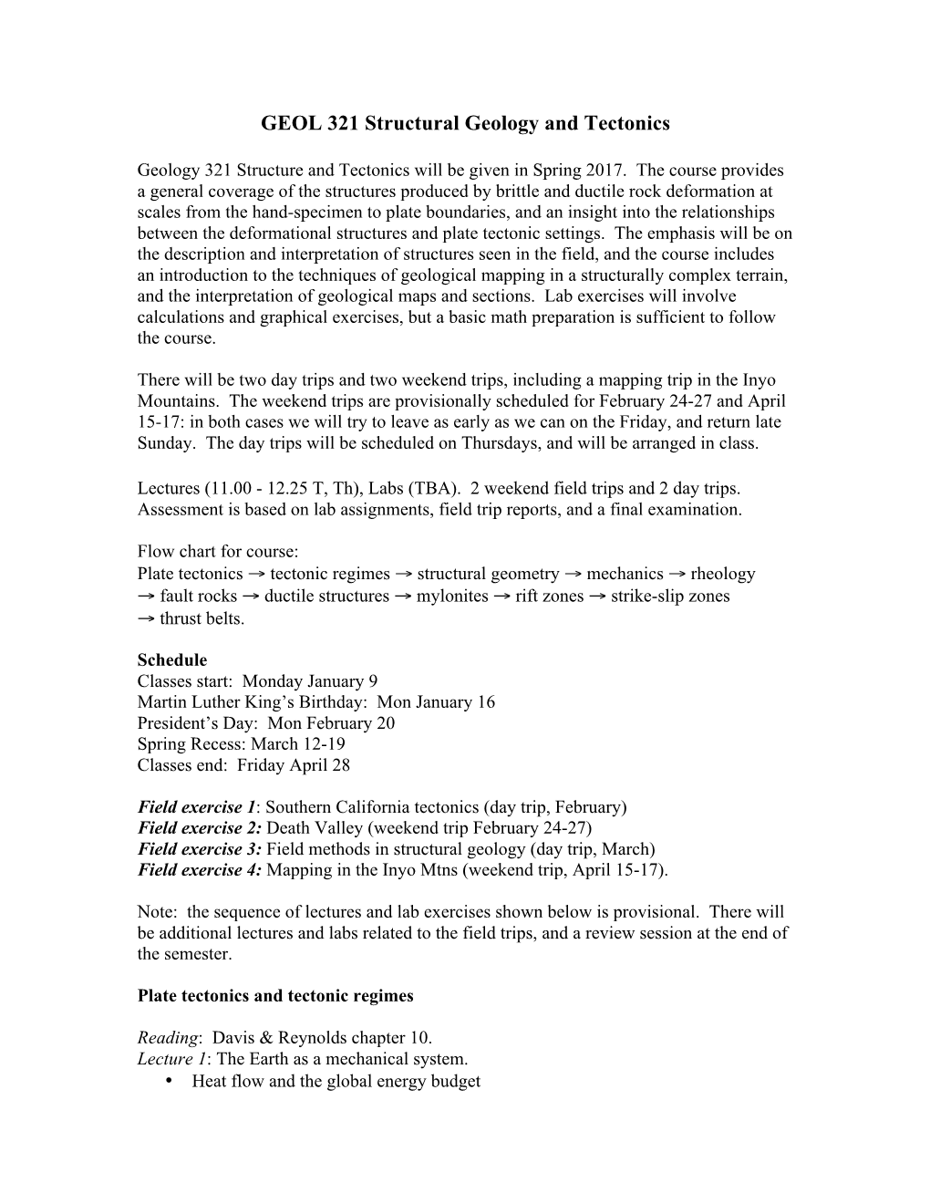 GEOL 321 Structural Geology and Tectonics