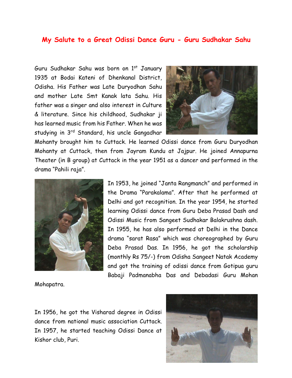 My Salute to a Great Odissi Dance Guru - Guru Sudhakar Sahu