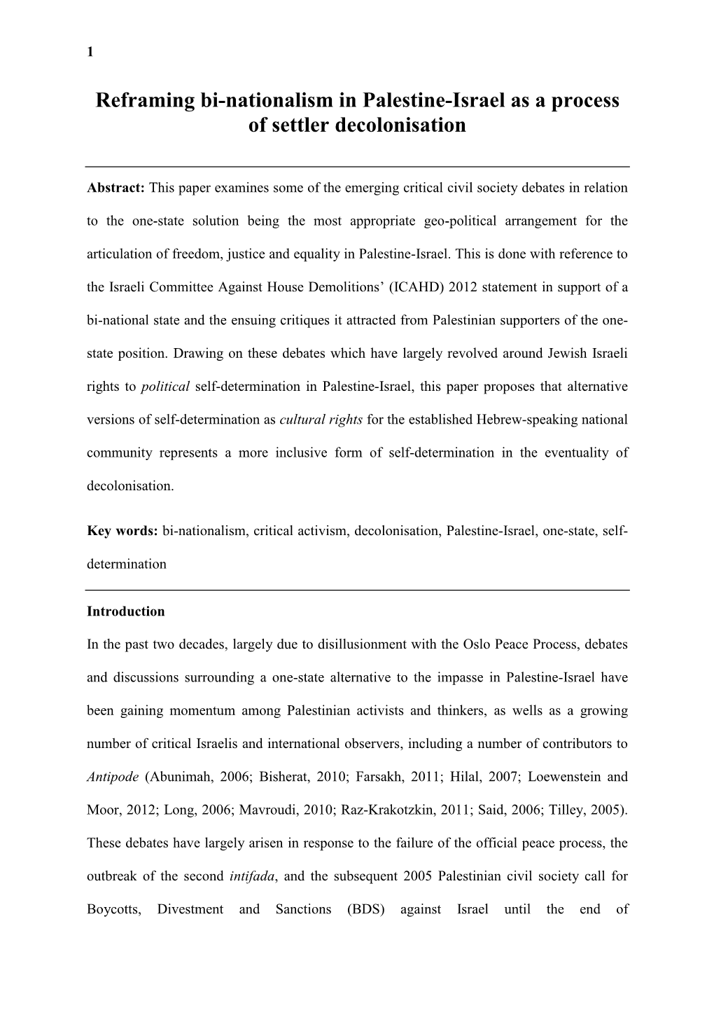 Reframing Bi-Nationalism in Palestine-Israel As a Process of Settler Decolonisation