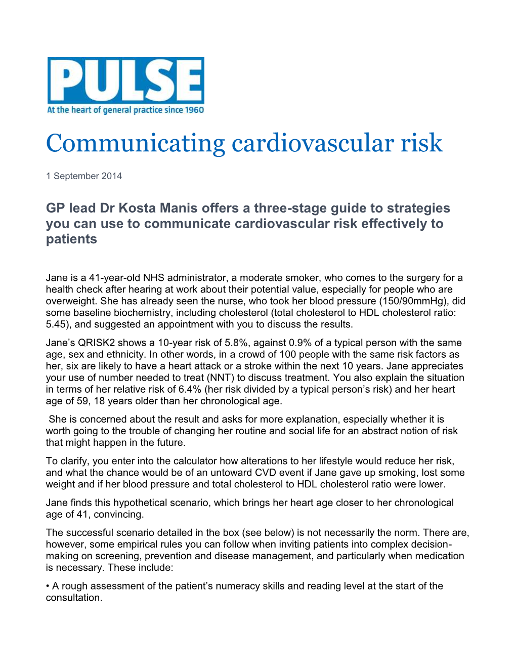 Communicating Cardiovascular Risk