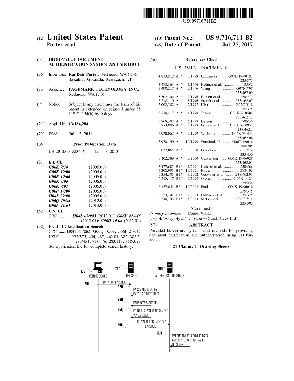 (12) United States Patent (10) Patent No.: US 9,716,711 B2 Porter Et Al