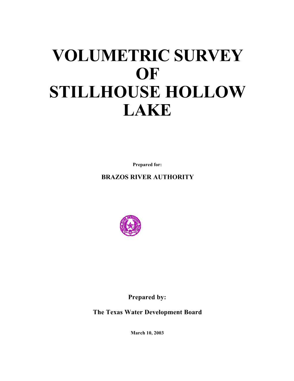 Volumetric Survey of Stillhouse Hollow Lake