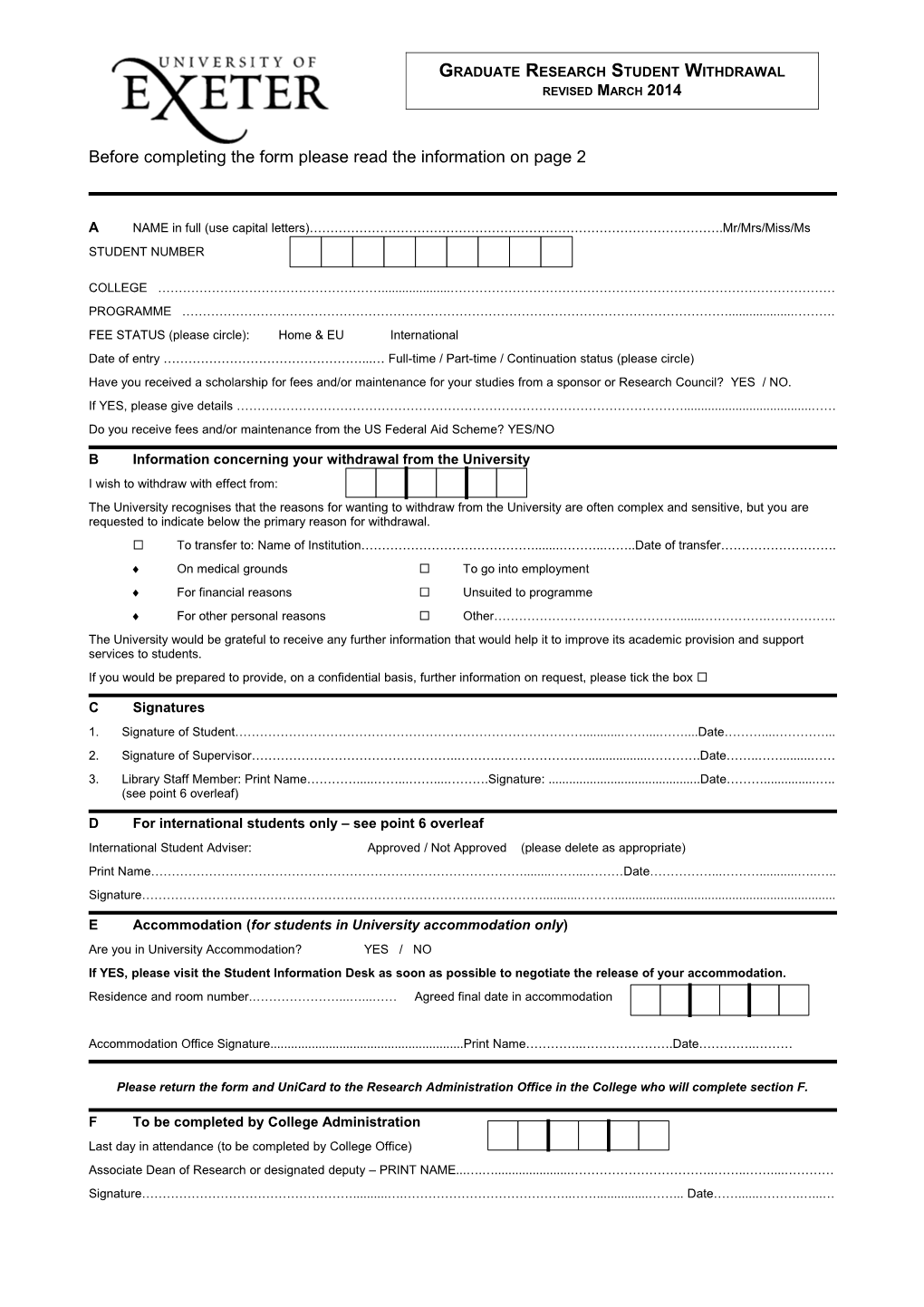 Undergraduate/Pgce Withdrawal Process