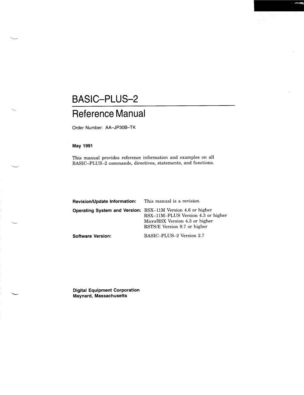 BASIC-PLUS-2 Reference Manual