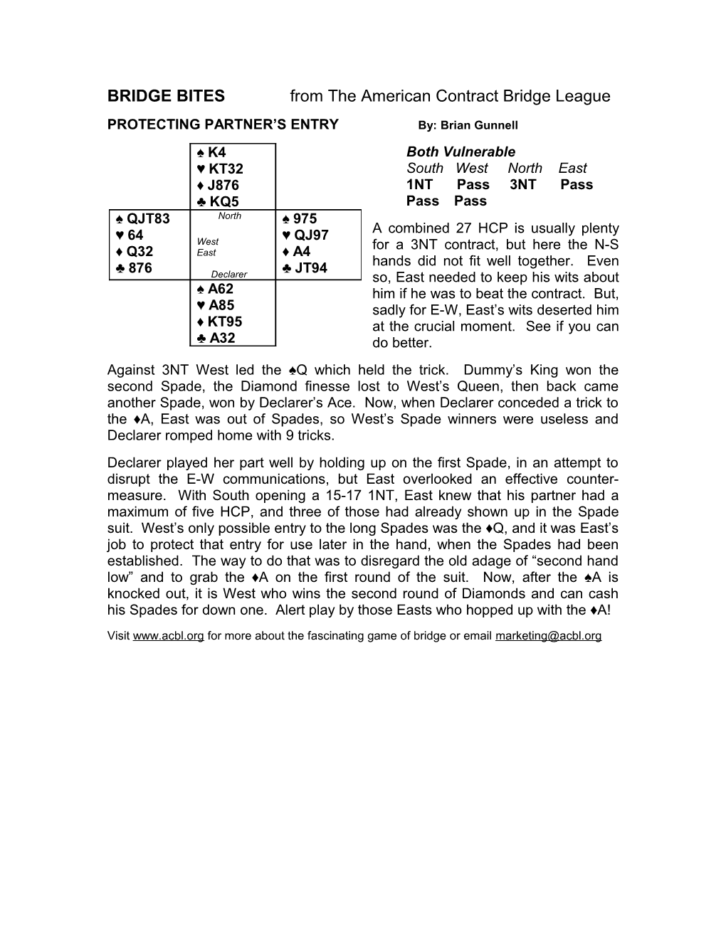 BRIDGE BITES from the American Contract Bridge League s1