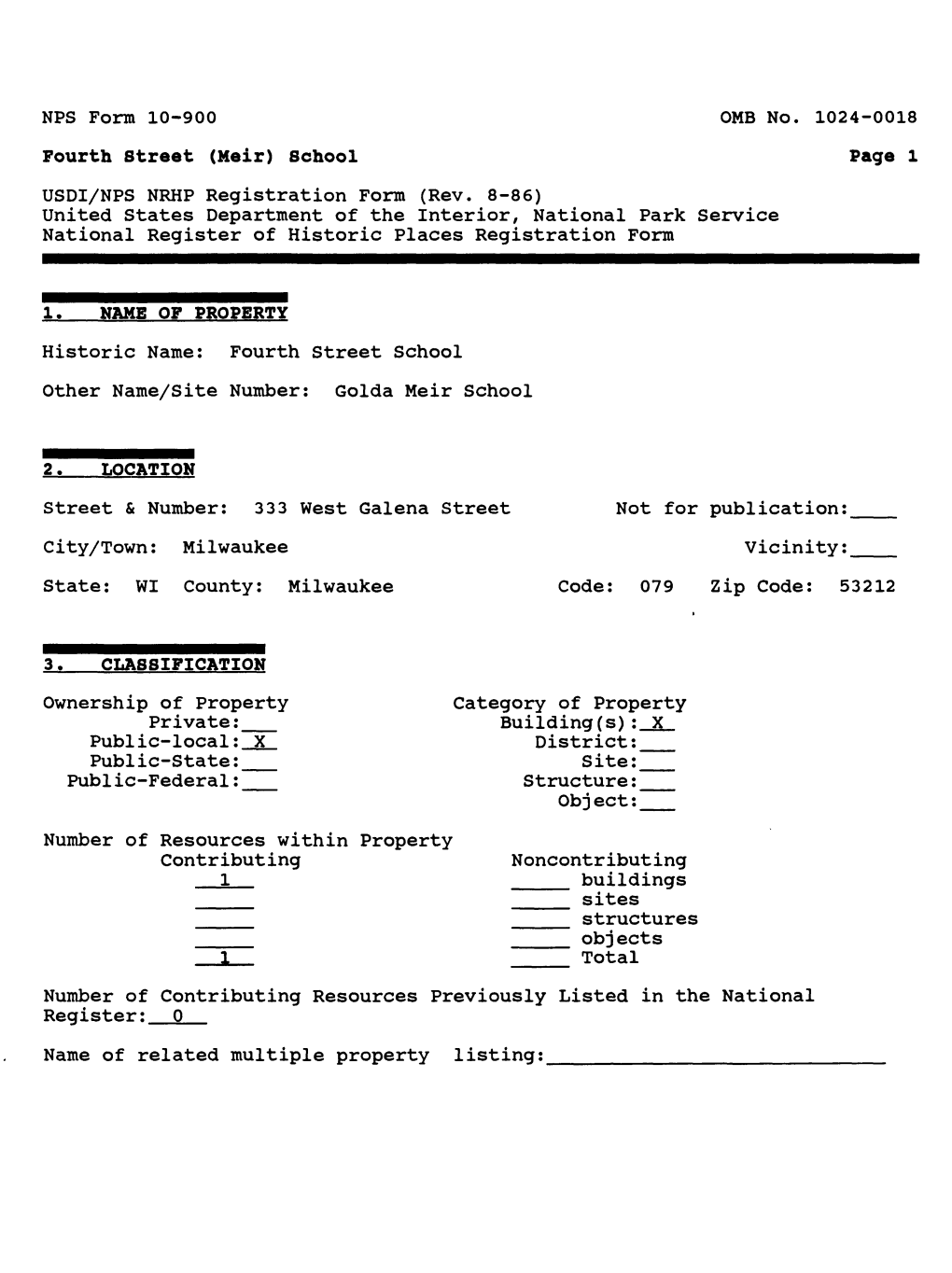 Fourth Street (Meir) School Page 1 USDI/NPS NRHP Registration Form (Rev