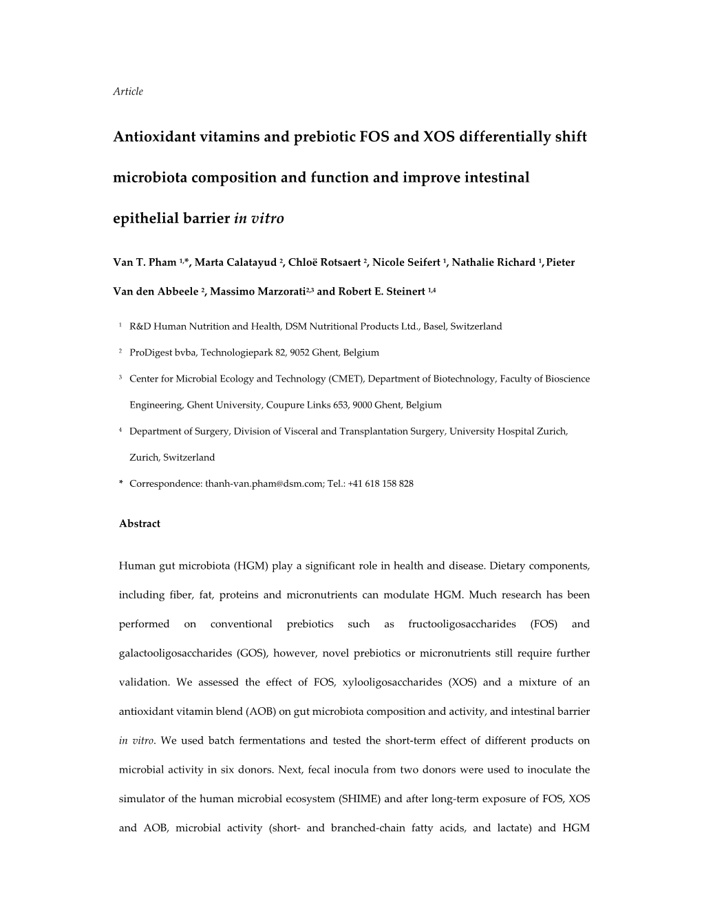 Antioxidant Vitamins and Prebiotic FOS and XOS Differentially Shift Microbiota Composition and Function and Improve Intestinal Epithelial Barrier in Vitro