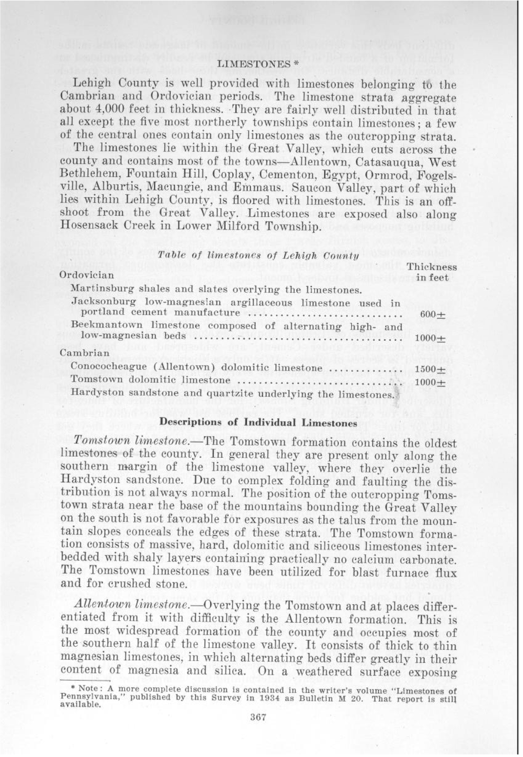 Lehigh County Is Well Provided with Limestones Belonging to the Cambrian and Ordovician Periods