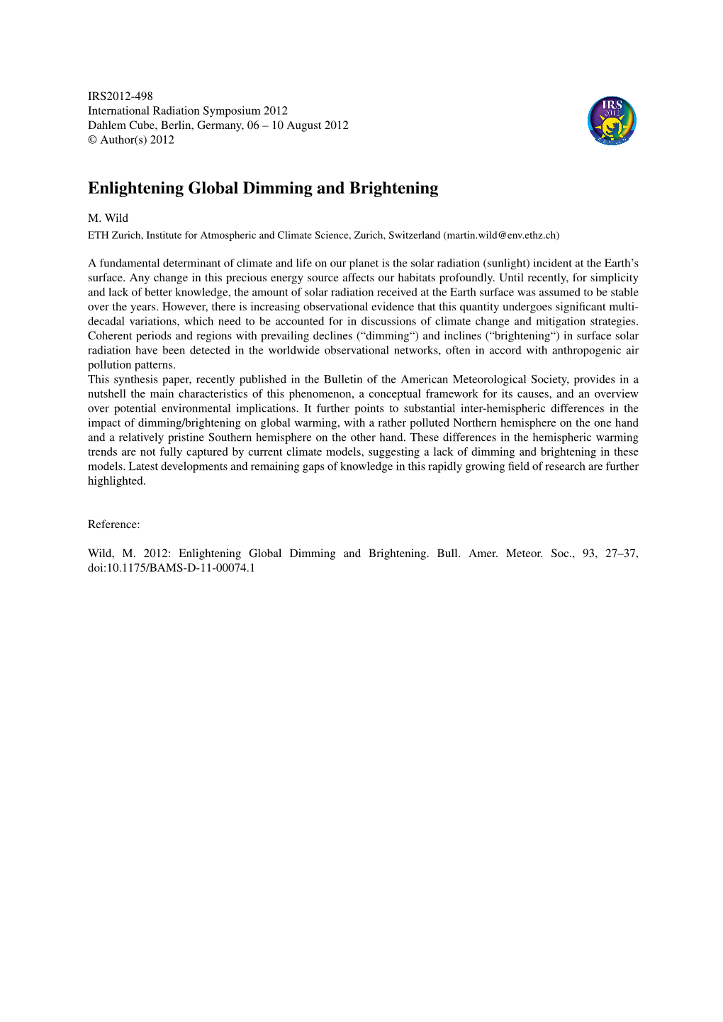 Enlightening Global Dimming and Brightening