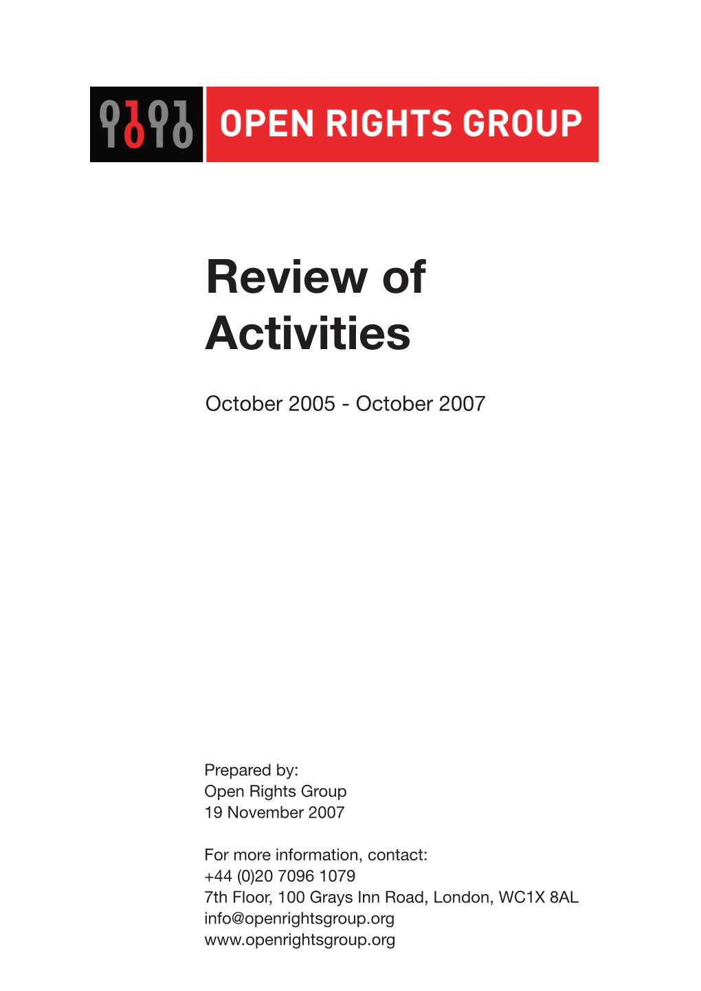 Review of Activities