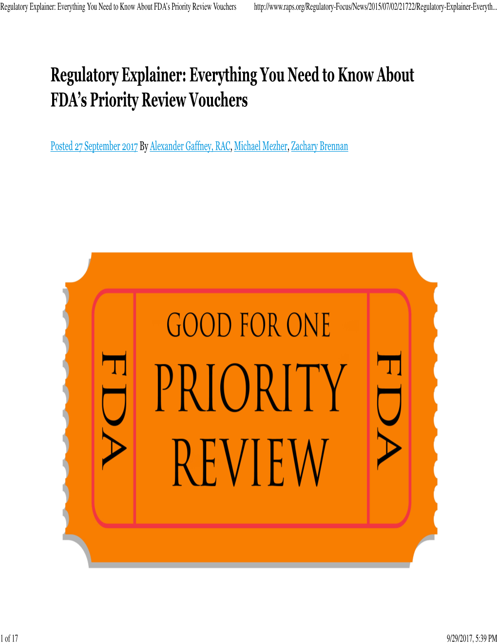 Regulatory Explainer: Everything You Need to Know About FDA\222S Priority Review Vouchers