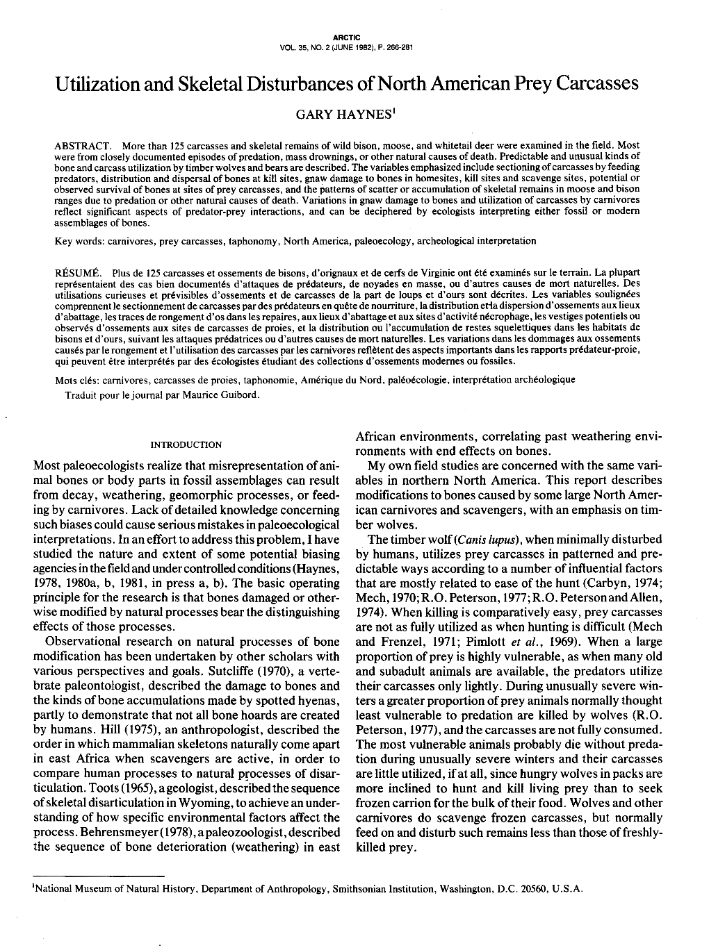 Utilization and Skeletal Disturbances of North American Prey Carcasses