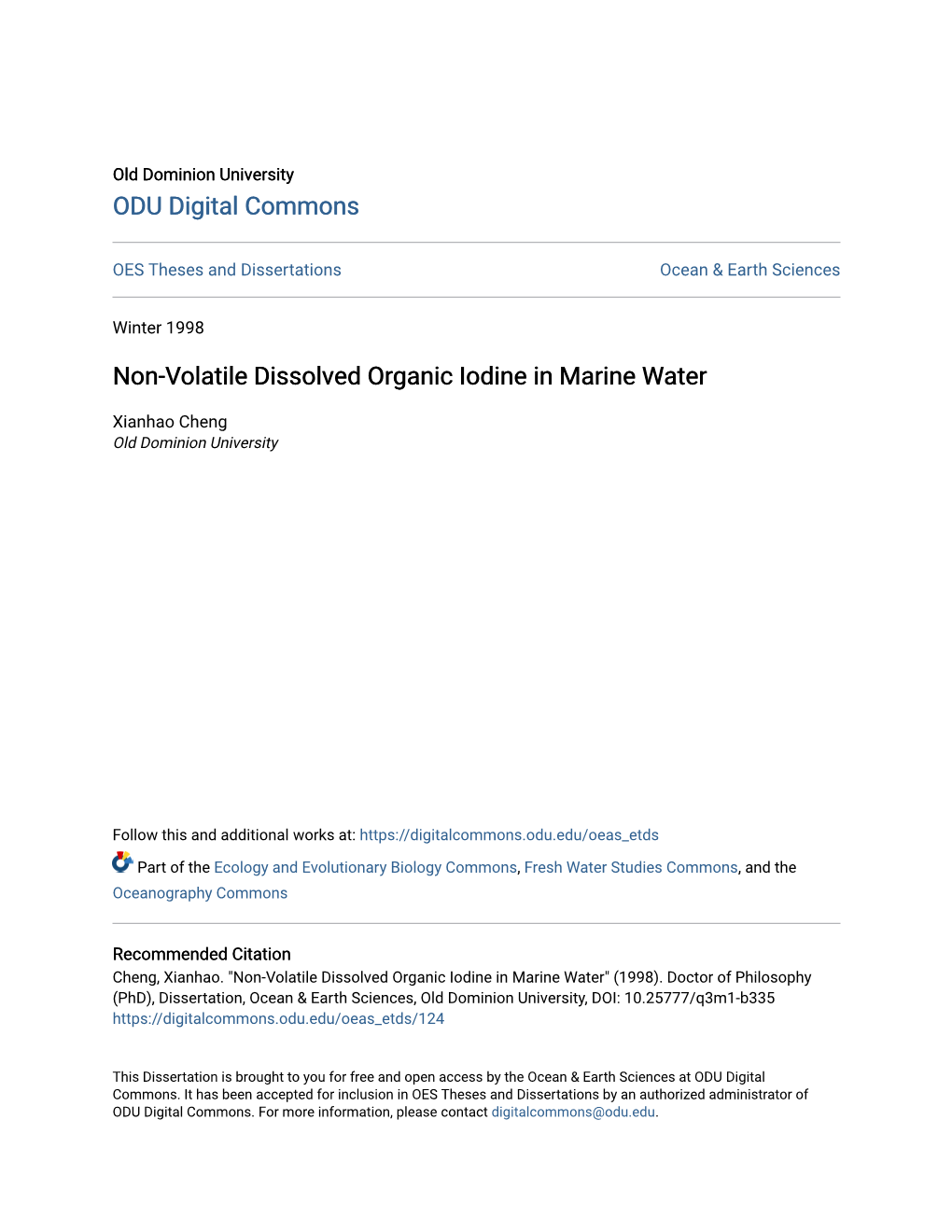 Non-Volatile Dissolved Organic Iodine in Marine Water