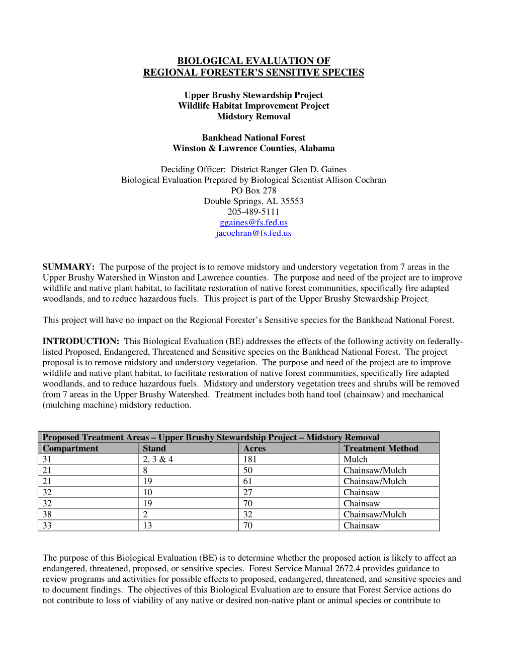 Biological Evaluation of Regional Forester's