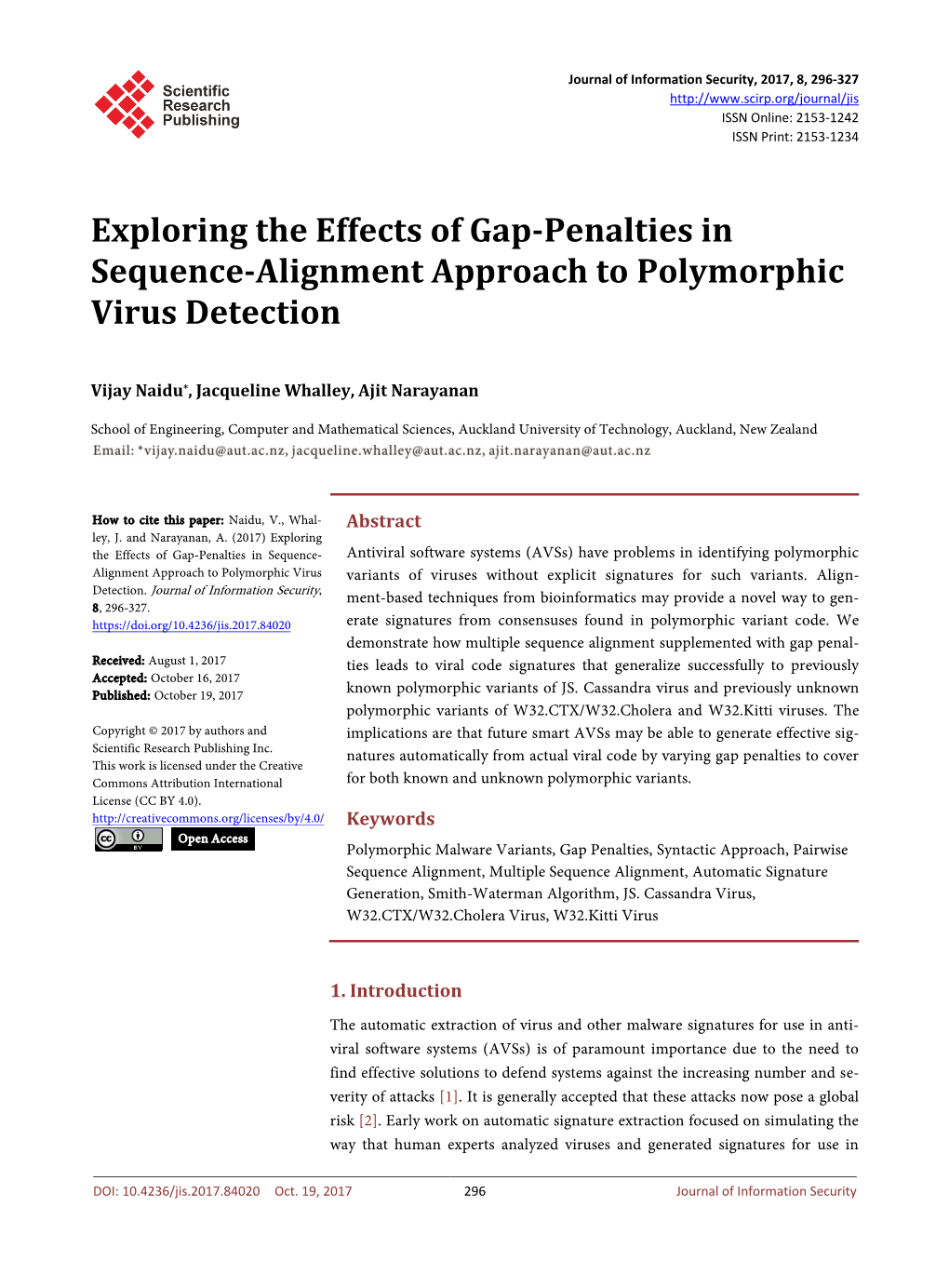 Exploring the Effects of Gap-Penalties in Sequence-Alignment Approach to Polymorphic Virus Detection