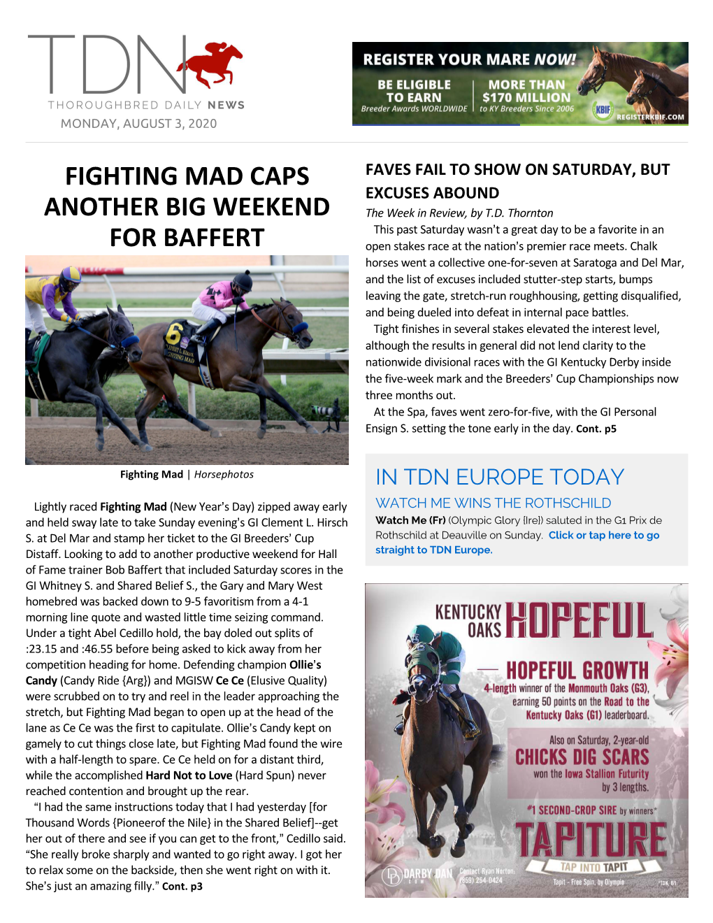 Fighting Mad Caps Another Big Weekend for Baffert