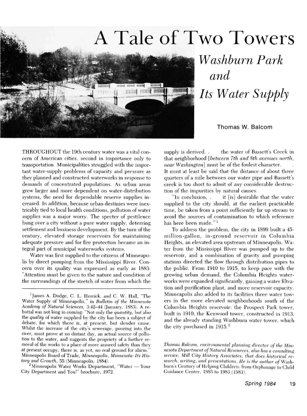 A Tale of Two Towers : Washburn Park and Its Water Supply / Thomas W