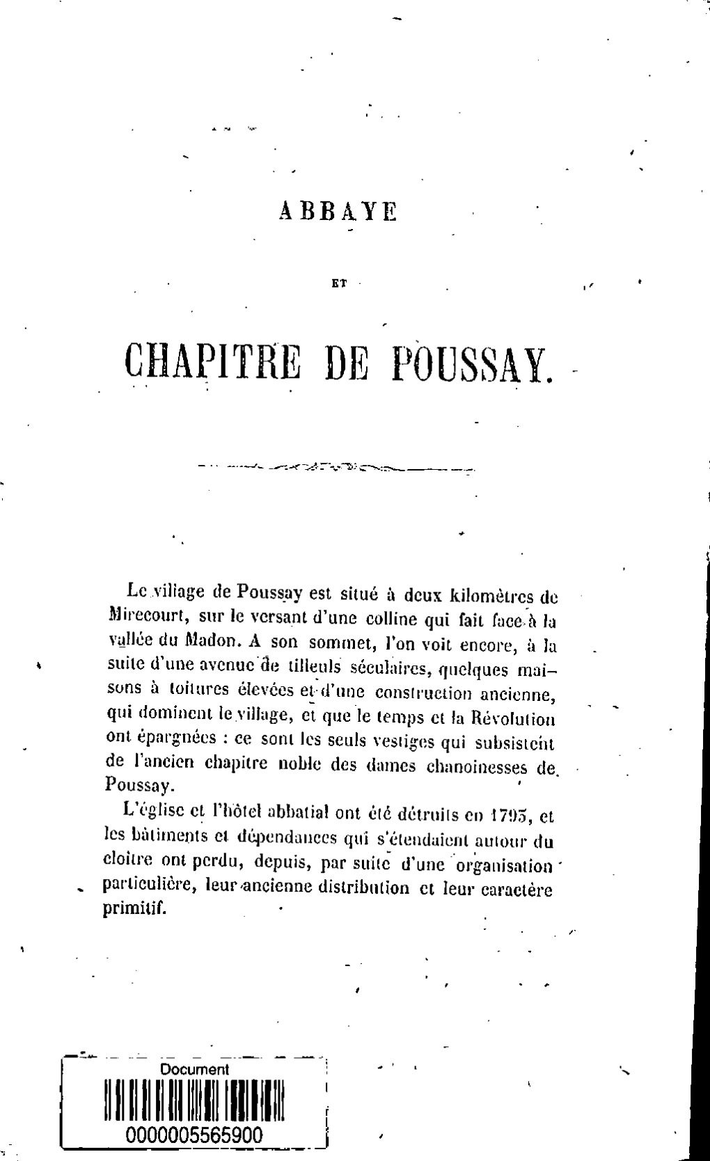 Abbaye Et Chapitre De Poussay