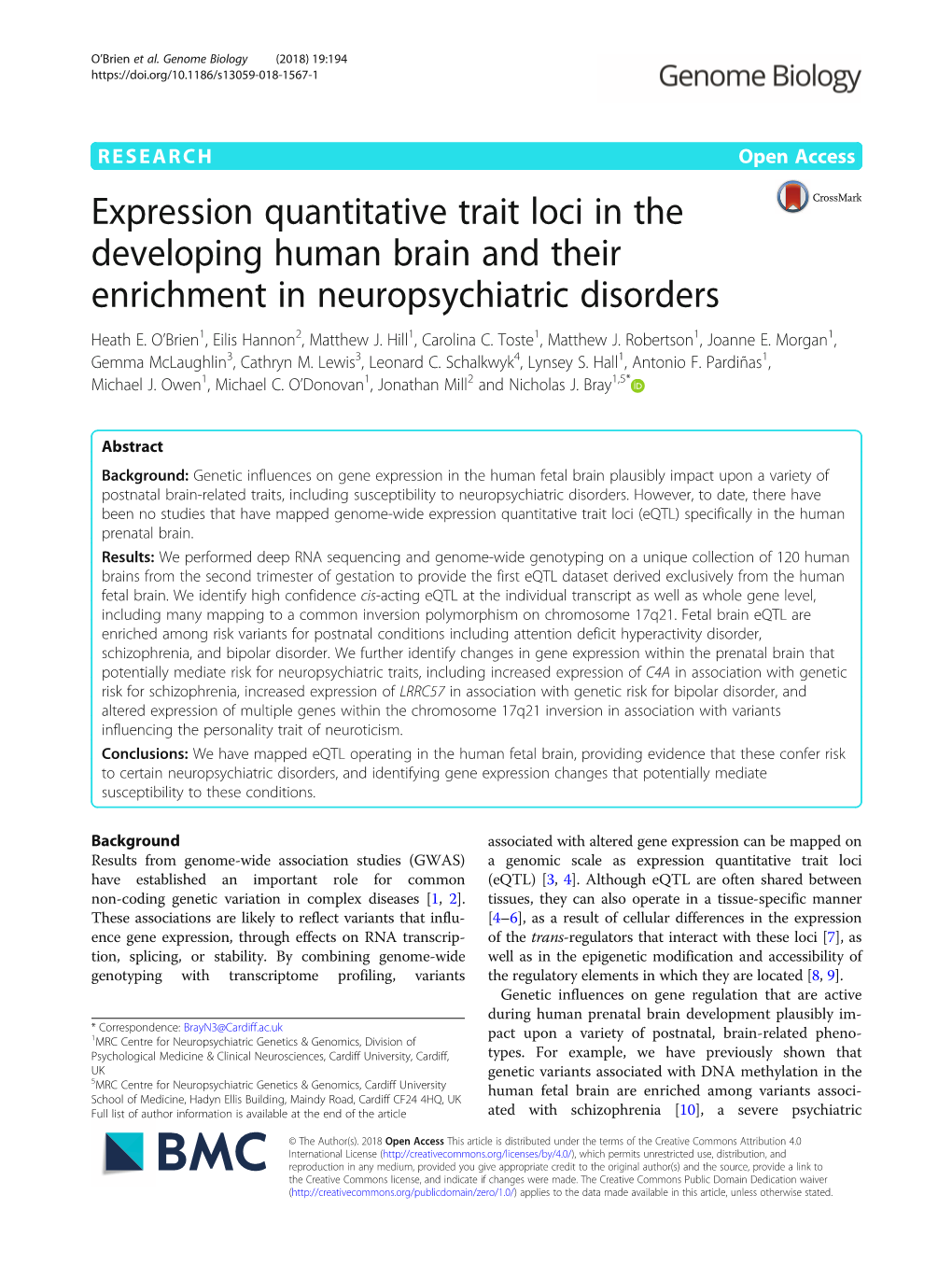 Expression Quantitative Trait Loci in the Developing Human Brain and Their Enrichment in Neuropsychiatric Disorders Heath E