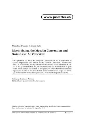 Match-Fixing, the Macolin Convention and Swiss