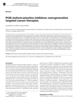 PI3K Isoform-Selective Inhibitors: Next-Generation Targeted Cancer Therapies