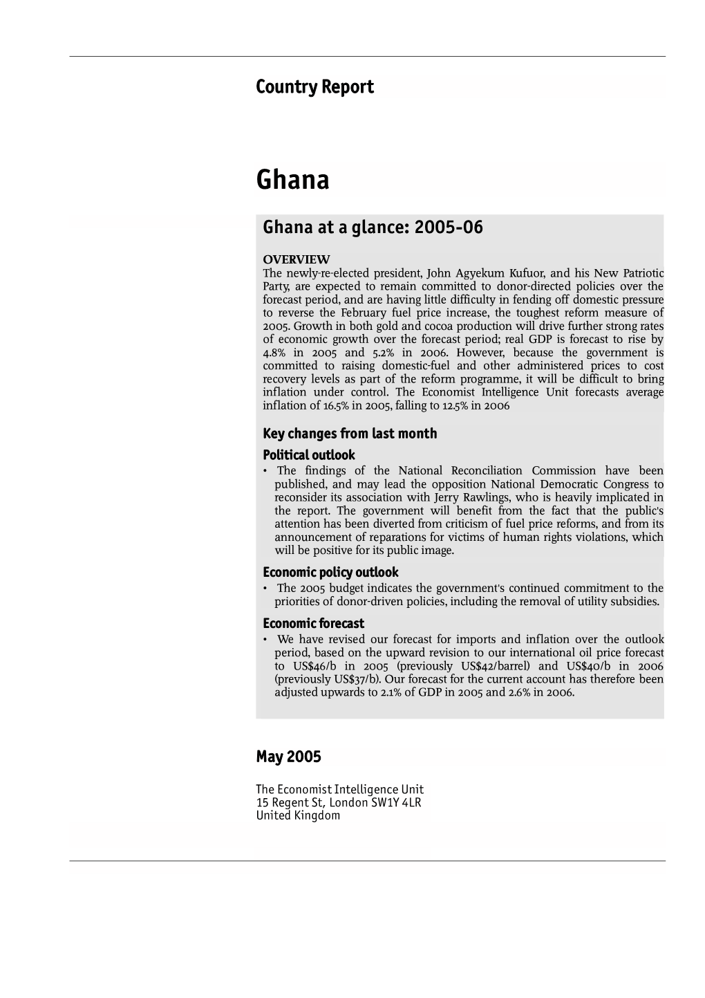 Country Report Ghana at a Glance: 2005-06