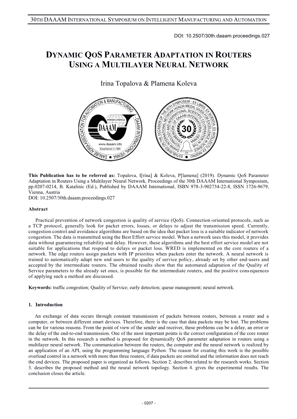 Dynamic Qos Parameter Adaptation in Routers Using a Multilayer Neural Network