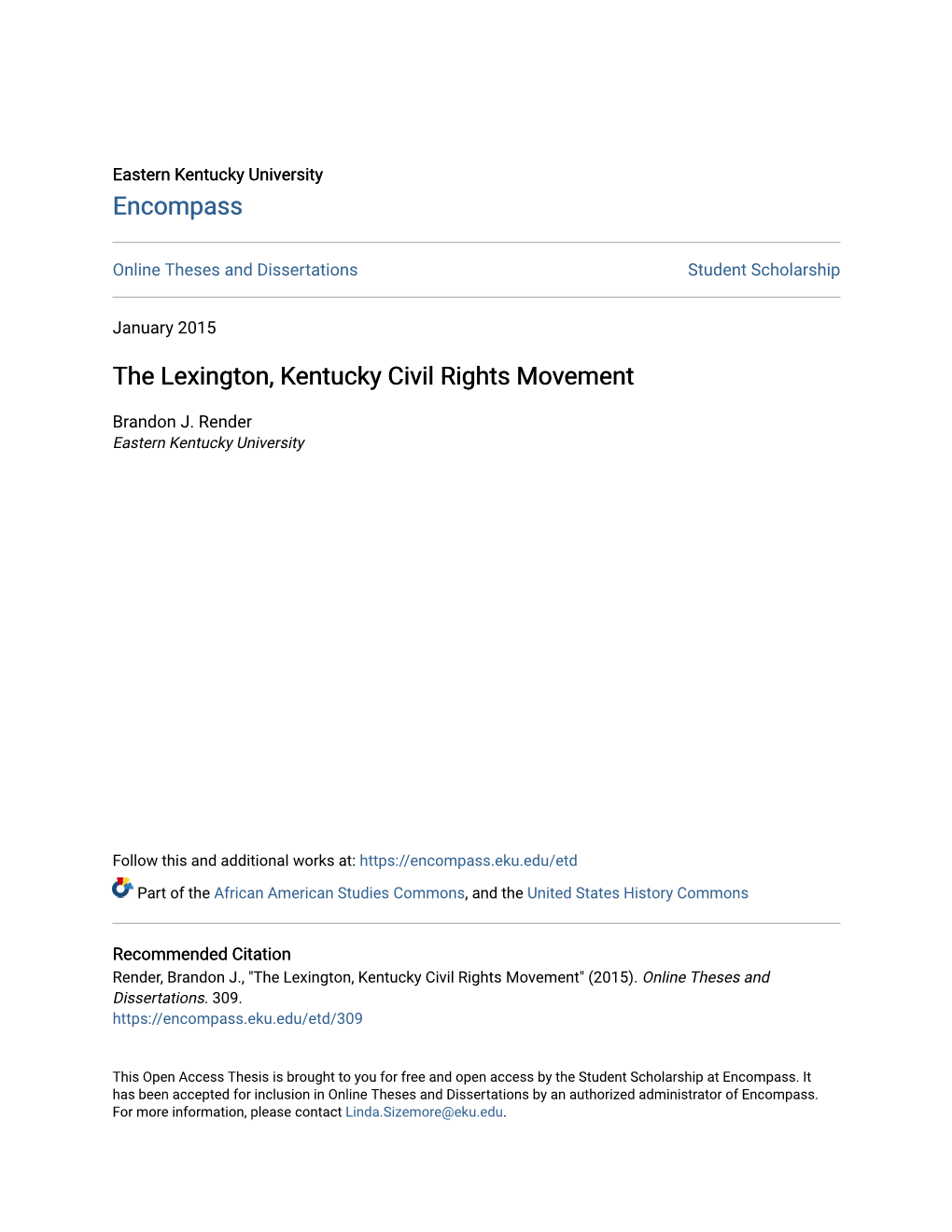 The Lexington, Kentucky Civil Rights Movement