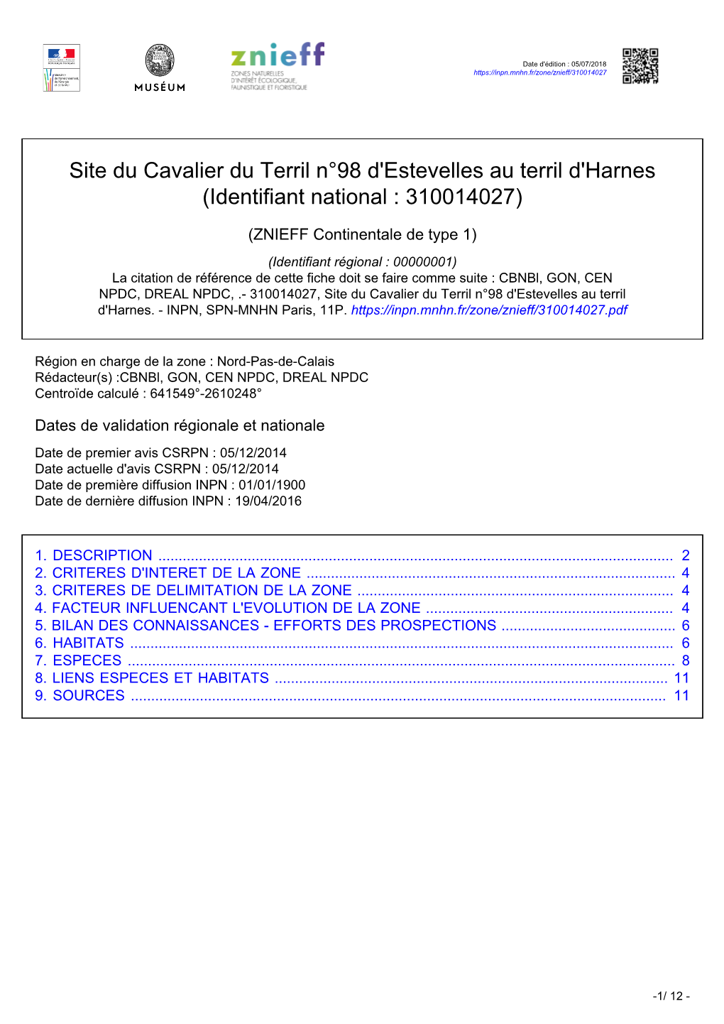 Site Du Cavalier Du Terril N°98 D'estevelles Au Terril D'harnes (Identifiant National : 310014027)