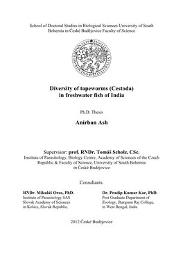 Diversity of Tapeworms (Cestoda) in Freshwater Fish of India Anirban