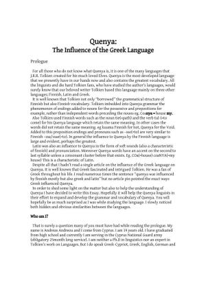 Quenya: the Influence of the Greek Language