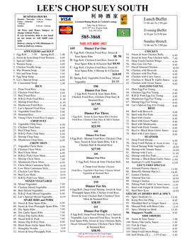 Lee's Chop Suey South Menu