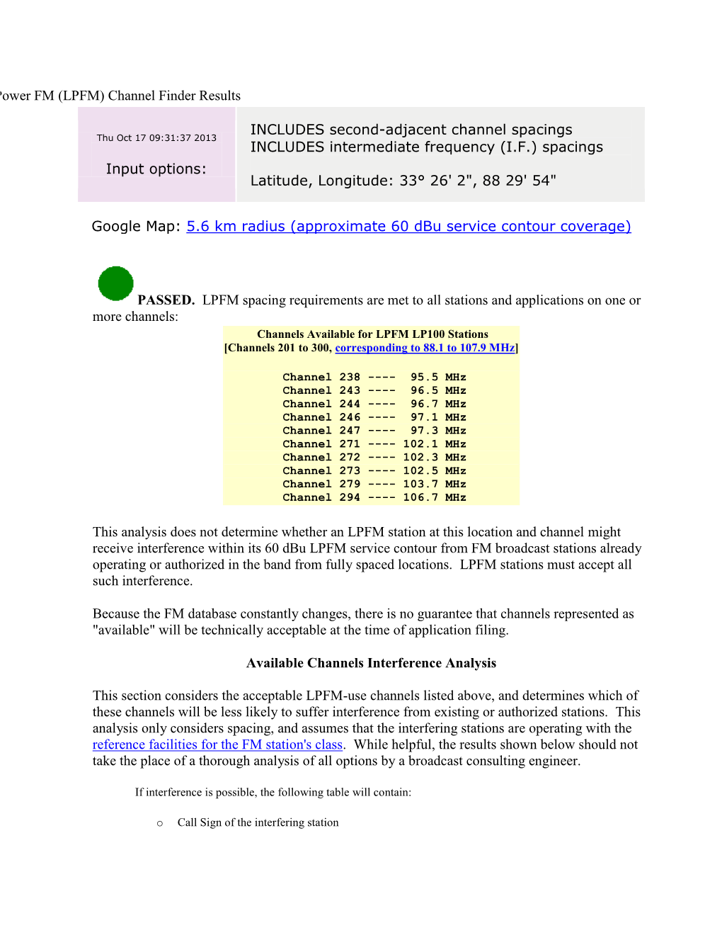 Channel Finder Results