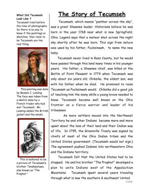 The Story of Tecumseh Look Like ? Tecumseh Lived Before Tecumseh, Which Means “Panther Across the Sky”, the Time of Photographs