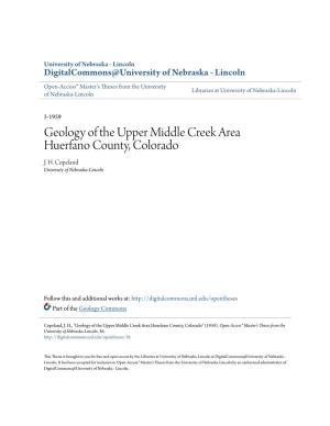 Geology of the Upper Middle Creek Area Huerfano County, Colorado J