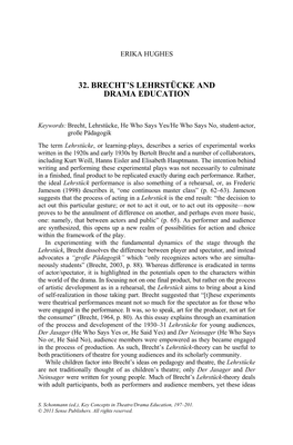 32. Brecht's Lehrstücke and Drama Education