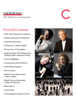 Press Kit Contents Borggreve Marco Wahlberg Chris • 2011–2012 Season Press Release
