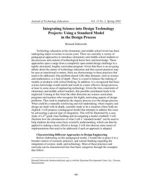 Integrating Science Into Design Technology Projects: Using a Standard Model in the Design Process
