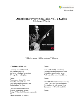 American Favorite Ballads, Vol. 4 Lyrics Pete Seeger SFW40153