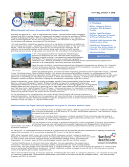 Milford Hospital to Explore Integration with Bridgeport Hospital Hartford