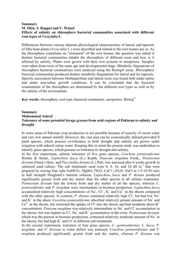 Summary M. Ofek, S. Ruppel and Y. Waisel Effects of Salinity on Rhizosphere Bacterial Communities Associated with Different Root Types of Vicia Faba L