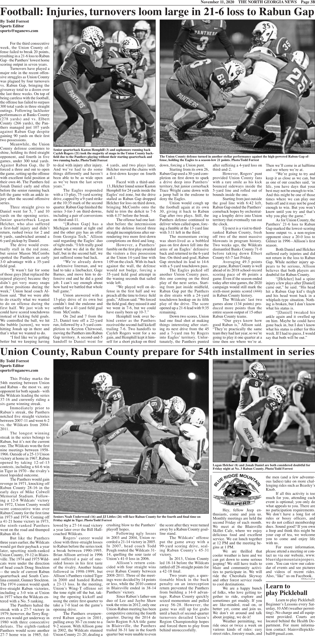 Football: Injuries, Turnovers Loom Large in 21-6 Loss to Rabun Gap by Todd Forrest Sports Editor Sports@Nganews.Com