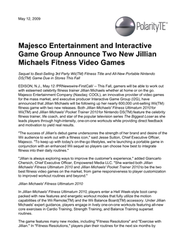 Majesco Entertainment and Interactive Game Group Announce Two New Jillian Michaels Fitness Video Games