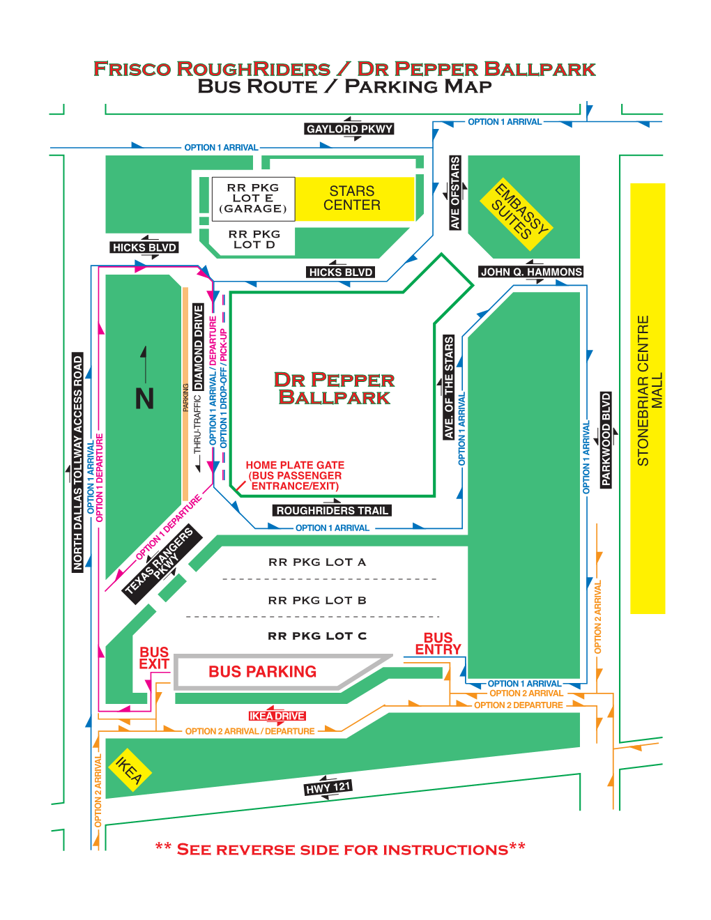 Frisco Roughriders / Dr Pepper Ballpark Bus Route / Parking Map